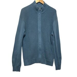 Banana Republic Men Full Zip Sweater L Blue Waffle Knit Cotton Minimalist Modern